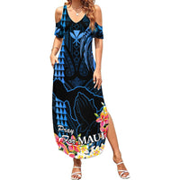 Hawaii Summer Maxi Dress Pray For Maui Hawaiian Plumeria Be Strong Blue Verison - Wonder Print Shop