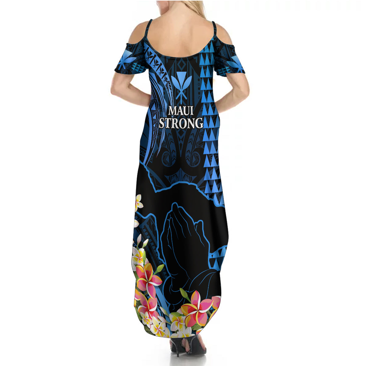 Hawaii Summer Maxi Dress Pray For Maui Hawaiian Plumeria Be Strong Blue Verison - Wonder Print Shop