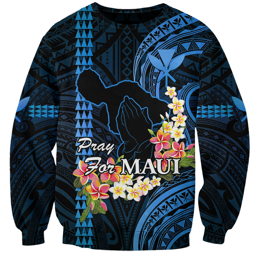 Hawaii Sweatshirt Pray For Maui Hawaiian Plumeria Be Strong Blue Verison - Wonder Print Shop