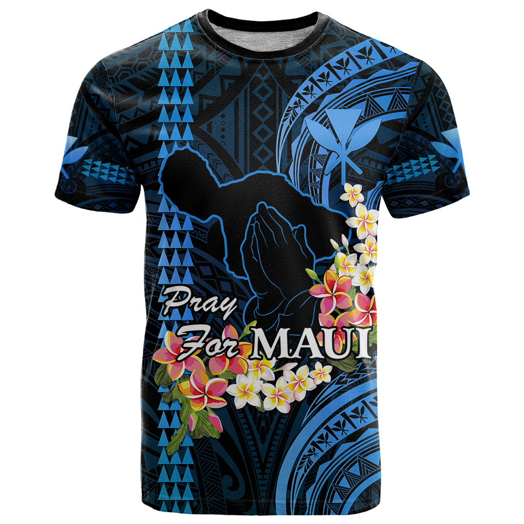 Hawaii T Shirt Pray For Maui Hawaiian Plumeria Be Strong Blue Verison - Wonder Print Shop