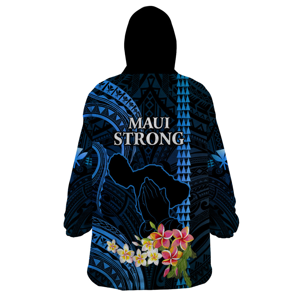 Hawaii Wearable Blanket Hoodie Pray For Maui Hawaiian Plumeria Be Strong Blue Verison - Wonder Print Shop