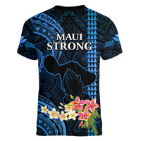 Hawaii Women V Neck T Shirt Pray For Maui Hawaiian Plumeria Be Strong Blue Verison - Wonder Print Shop