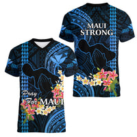 Hawaii Women V Neck T Shirt Pray For Maui Hawaiian Plumeria Be Strong Blue Verison - Wonder Print Shop