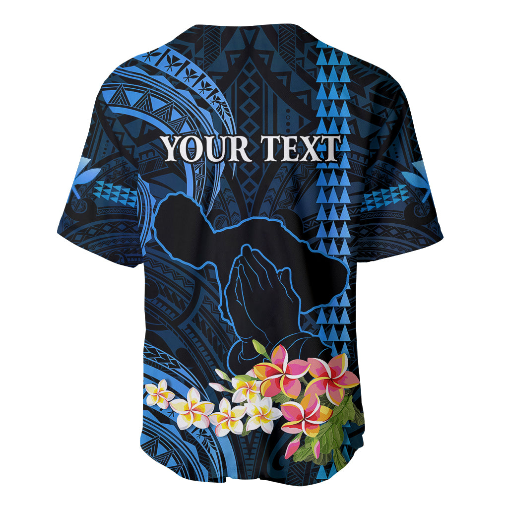 Personalised Hawaii Baseball Jersey Pray For Maui Hawaiian Plumeria Be Strong Blue Verison - Wonder Print Shop