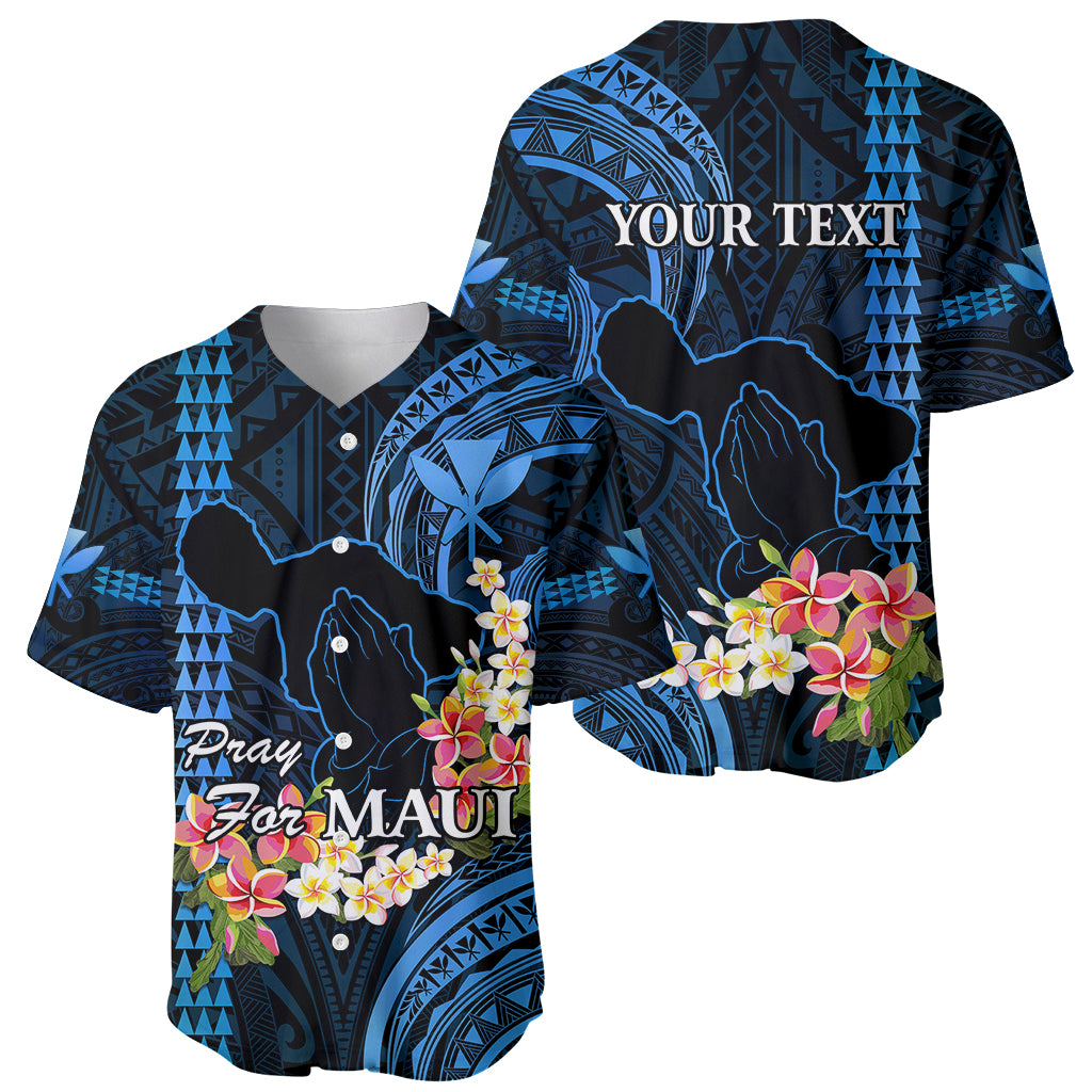 Personalised Hawaii Baseball Jersey Pray For Maui Hawaiian Plumeria Be Strong Blue Verison - Wonder Print Shop
