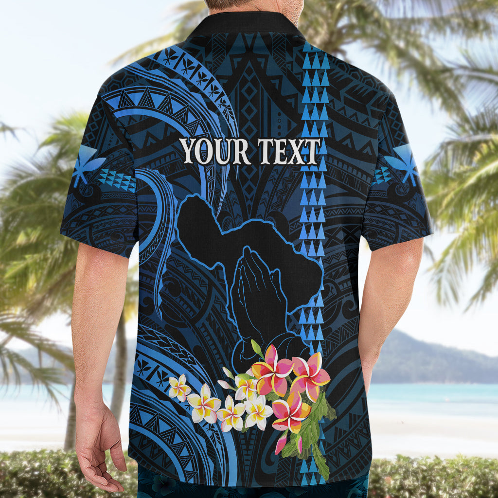Personalised Hawaii Hawaiian Shirt Pray For Maui Hawaiian Plumeria Be Strong Blue Verison - Wonder Print Shop
