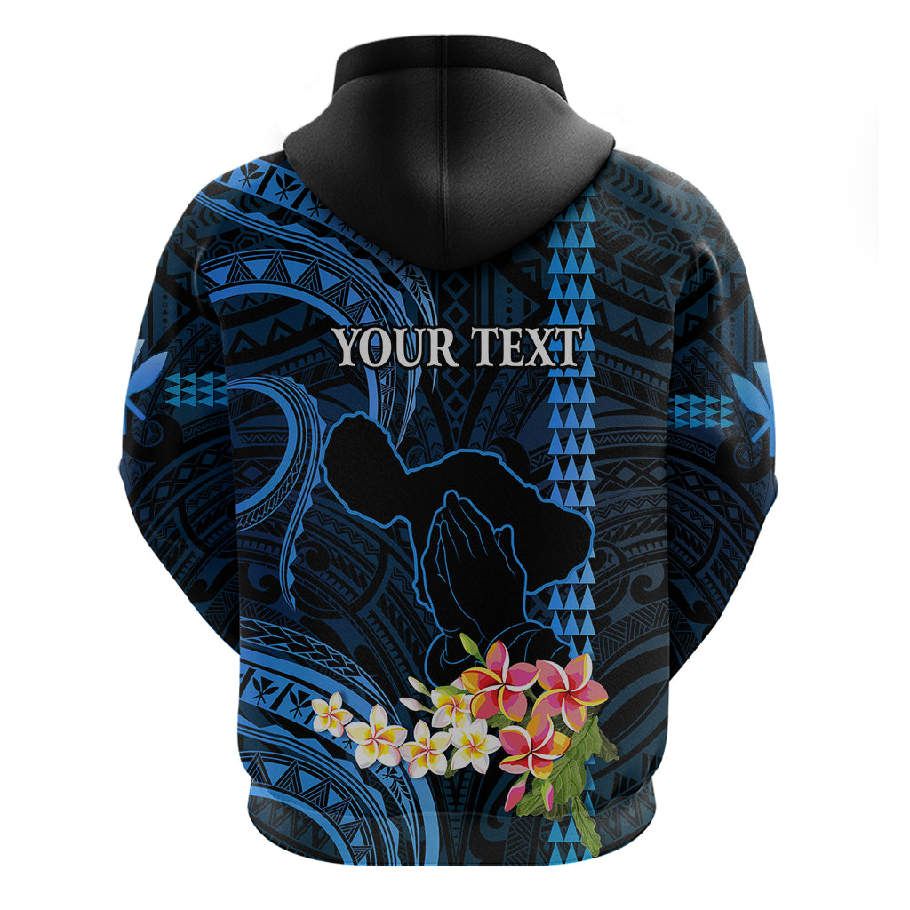Personalised Hawaii Hoodie Pray For Maui Hawaiian Plumeria Be Strong Blue Verison - Wonder Print Shop