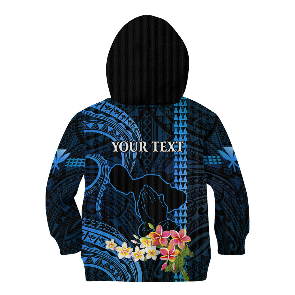 Personalised Hawaii Kid Hoodie Pray For Maui Hawaiian Plumeria Be Strong Blue Verison - Wonder Print Shop