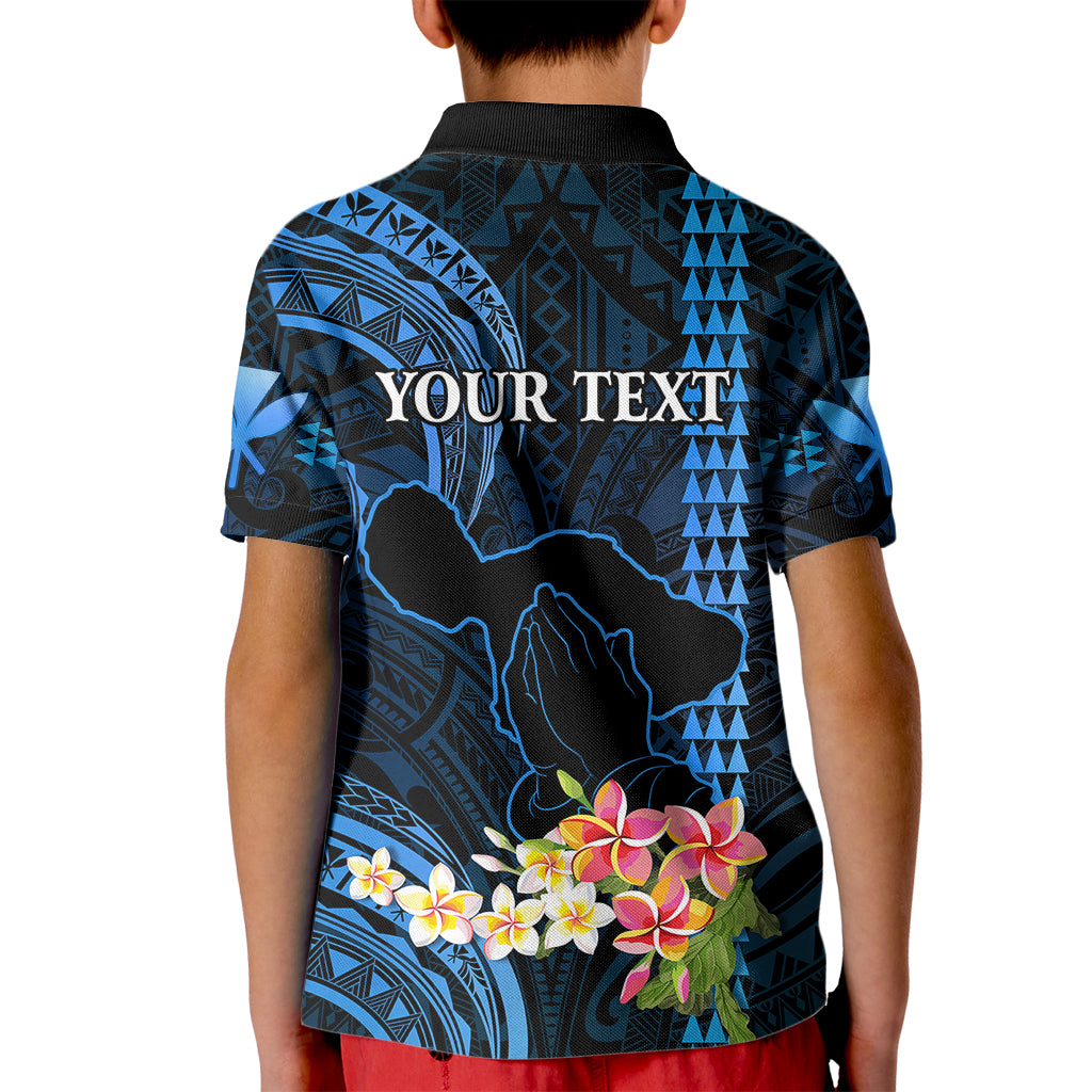 Personalised Hawaii Kid Polo Shirt Pray For Maui Hawaiian Plumeria Be Strong Blue Verison - Wonder Print Shop