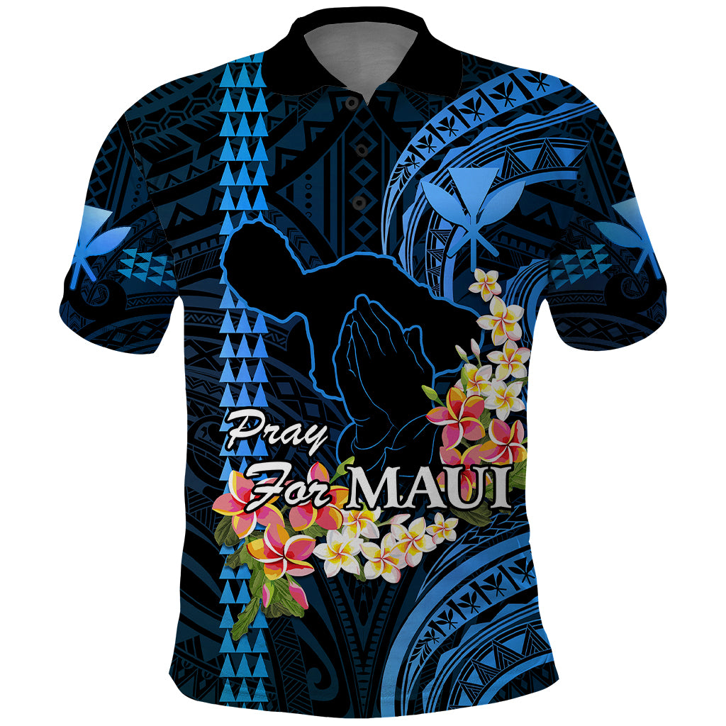 Personalised Hawaii Polo Shirt Pray For Maui Hawaiian Plumeria Be Strong Blue Verison - Wonder Print Shop