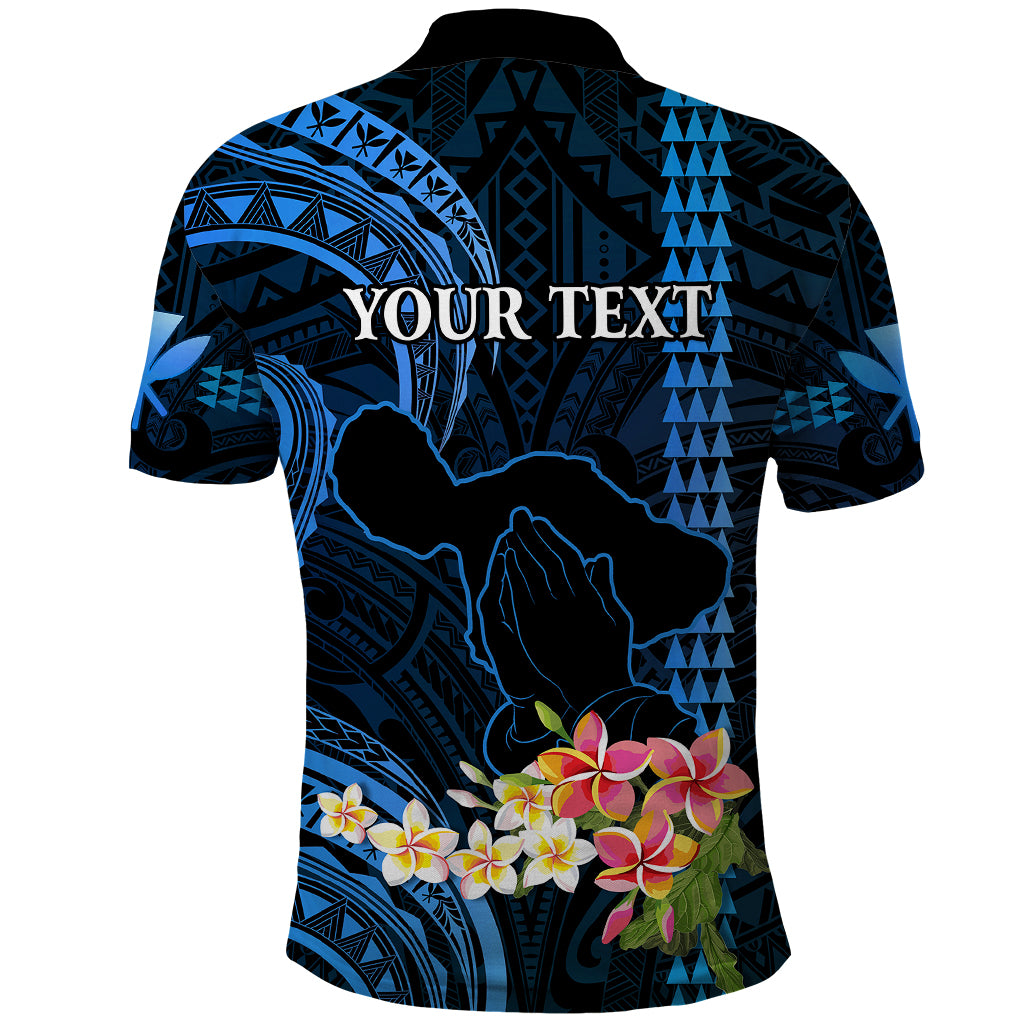 Personalised Hawaii Polo Shirt Pray For Maui Hawaiian Plumeria Be Strong Blue Verison - Wonder Print Shop