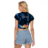 Personalised Hawaii Raglan Cropped T Shirt Pray For Maui Hawaiian Plumeria Be Strong Blue Verison - Wonder Print Shop