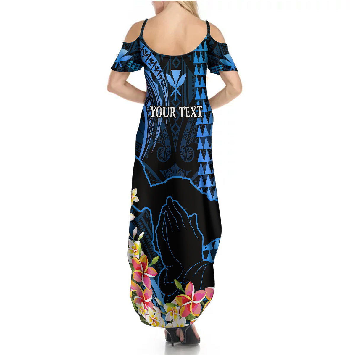 Personalised Hawaii Summer Maxi Dress Pray For Maui Hawaiian Plumeria Be Strong Blue Verison - Wonder Print Shop