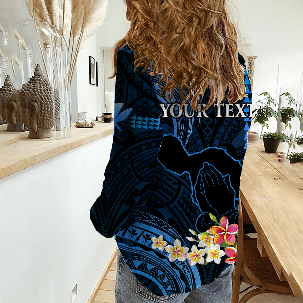 Personalised Hawaii Women Casual Shirt Pray For Maui Hawaiian Plumeria Be Strong Blue Verison - Wonder Print Shop