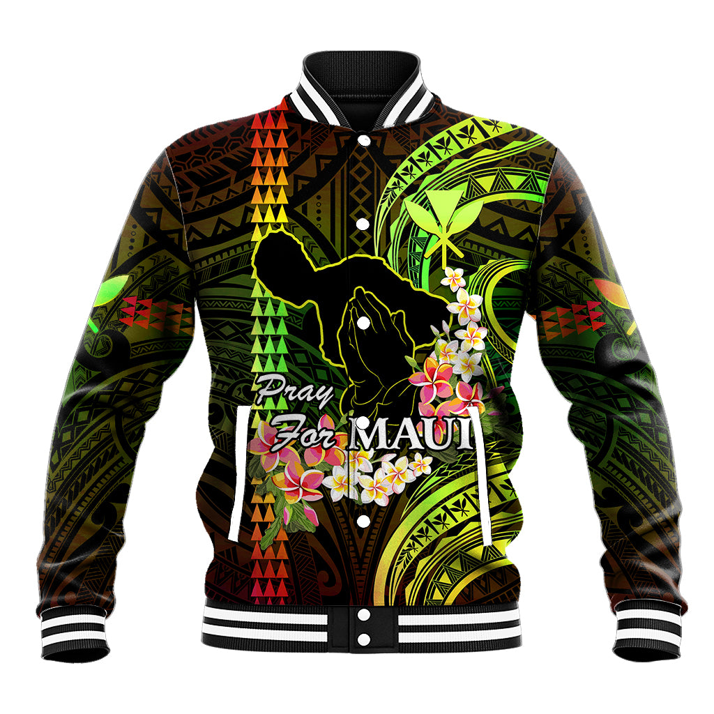 Hawaii Baseball Jacket Pray For Maui Hawaiian Plumeria Be Strong Reggae Verison - Wonder Print Shop
