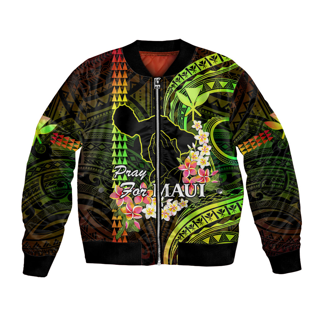 Hawaii Bomber Jacket Pray For Maui Hawaiian Plumeria Be Strong Reggae Verison - Wonder Print Shop