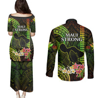 Hawaii Couples Matching Puletasi Dress and Long Sleeve Button Shirts Pray For Maui Hawaiian Plumeria Be Strong Reggae Verison - Wonder Print Shop