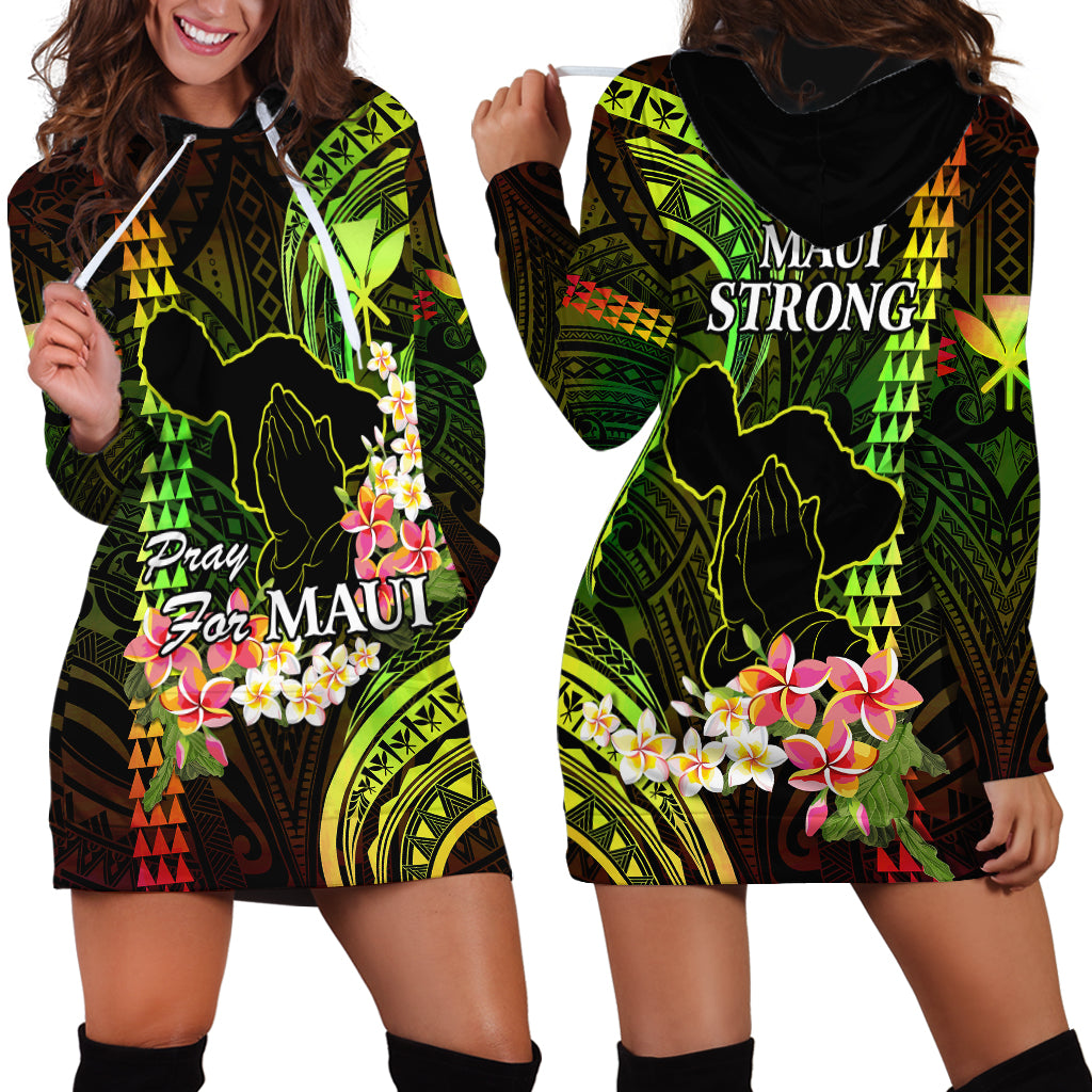 Hawaii Hoodie Dress Pray For Maui Hawaiian Plumeria Be Strong Reggae Verison - Wonder Print Shop