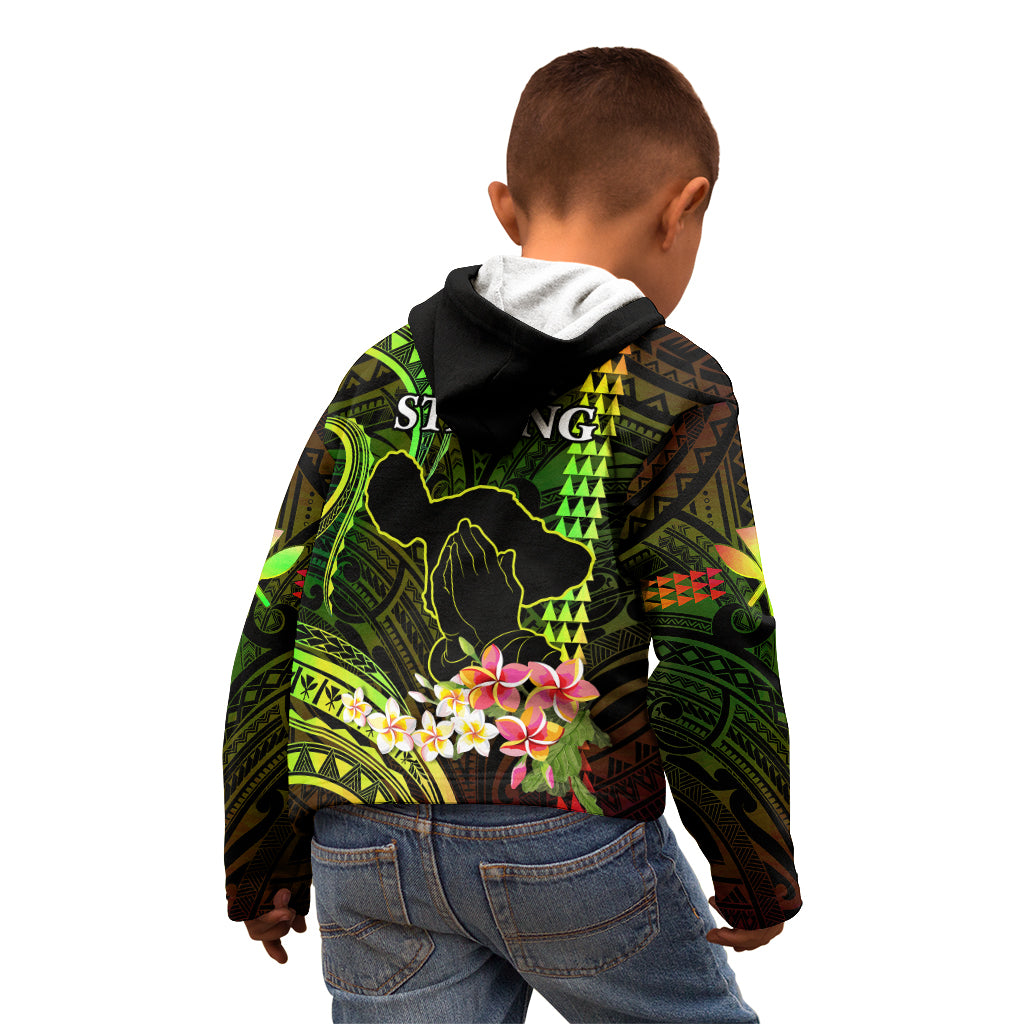 Hawaii Kid Hoodie Pray For Maui Hawaiian Plumeria Be Strong Reggae Verison - Wonder Print Shop