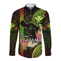 Hawaii Long Sleeve Button Shirt Pray For Maui Hawaiian Plumeria Be Strong Reggae Verison - Wonder Print Shop