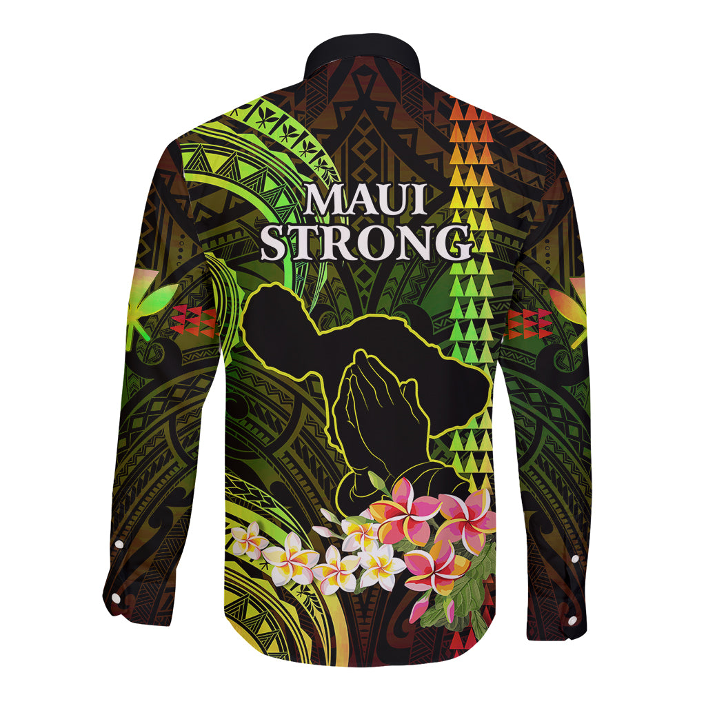 Hawaii Long Sleeve Button Shirt Pray For Maui Hawaiian Plumeria Be Strong Reggae Verison - Wonder Print Shop