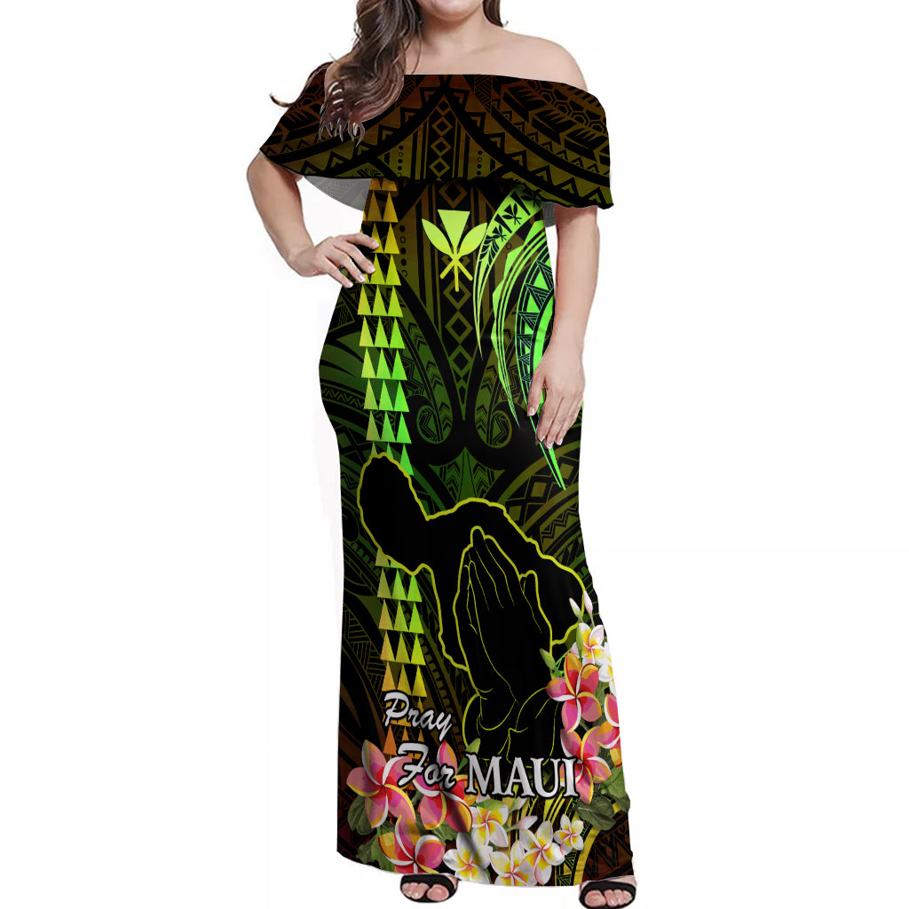 Hawaii Off Shoulder Maxi Dress Pray For Maui Hawaiian Plumeria Be Strong Reggae Verison - Wonder Print Shop