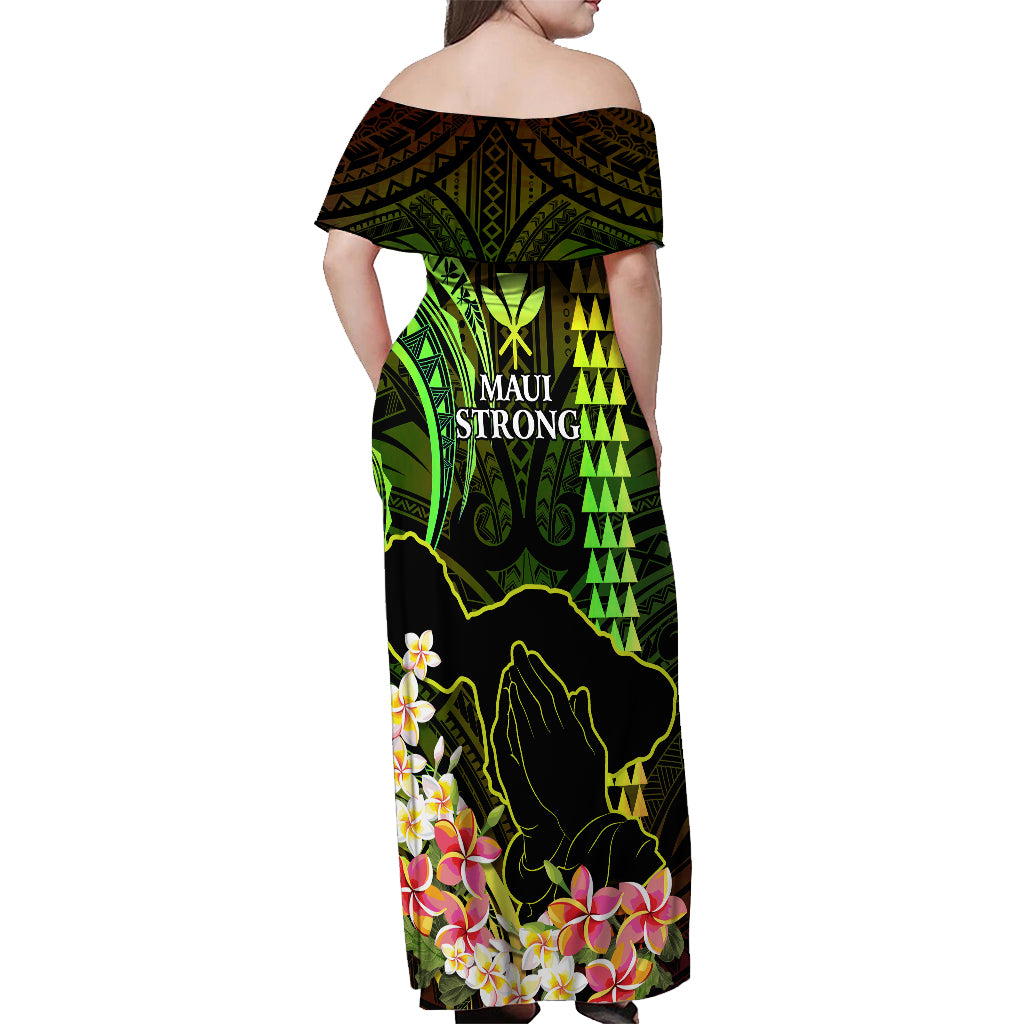 Hawaii Off Shoulder Maxi Dress Pray For Maui Hawaiian Plumeria Be Strong Reggae Verison - Wonder Print Shop