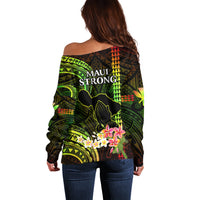 Hawaii Off Shoulder Sweater Pray For Maui Hawaiian Plumeria Be Strong Reggae Verison - Wonder Print Shop