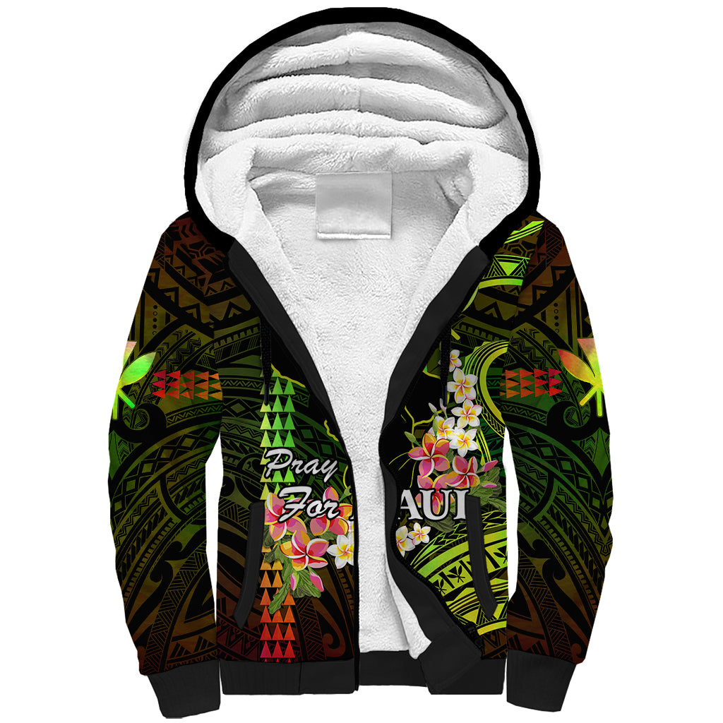 Hawaii Sherpa Hoodie Pray For Maui Hawaiian Plumeria Be Strong Reggae Verison - Wonder Print Shop