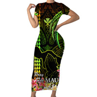 Hawaii Short Sleeve Bodycon Dress Pray For Maui Hawaiian Plumeria Be Strong Reggae Verison - Wonder Print Shop