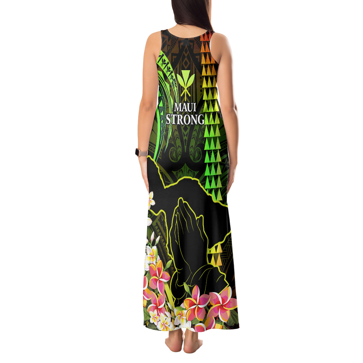 Hawaii Tank Maxi Dress Pray For Maui Hawaiian Plumeria Be Strong Reggae Verison - Wonder Print Shop