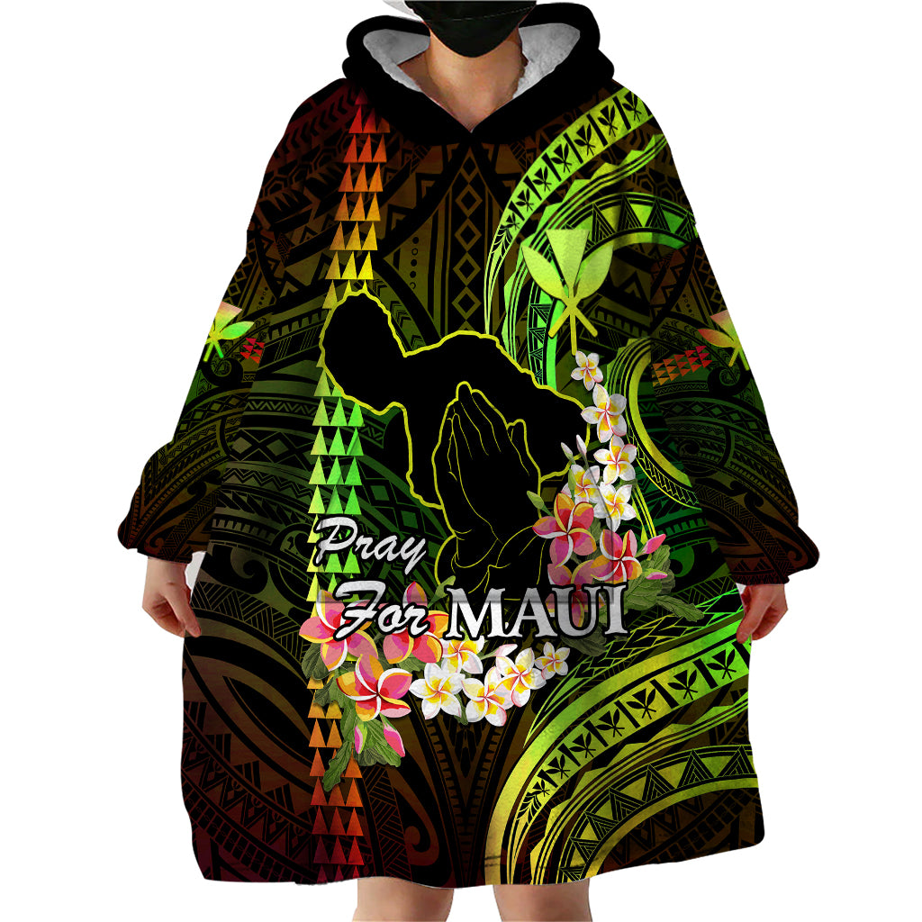 Hawaii Wearable Blanket Hoodie Pray For Maui Hawaiian Plumeria Be Strong Reggae Verison - Wonder Print Shop