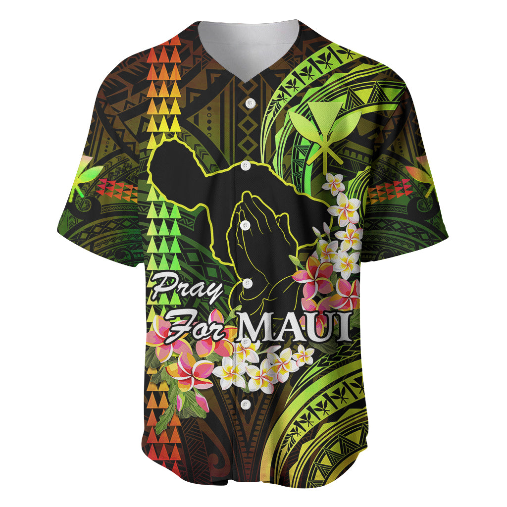 Personalised Hawaii Baseball Jersey Pray For Maui Hawaiian Plumeria Be Strong Reggae Verison - Wonder Print Shop