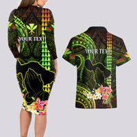 Personalised Hawaii Couples Matching Long Sleeve Bodycon Dress and Hawaiian Shirt Pray For Maui Hawaiian Plumeria Be Strong Reggae Verison - Wonder Print Shop