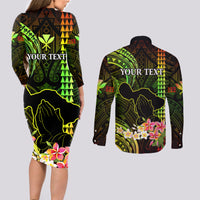 Personalised Hawaii Couples Matching Long Sleeve Bodycon Dress and Long Sleeve Button Shirts Pray For Maui Hawaiian Plumeria Be Strong Reggae Verison - Wonder Print Shop