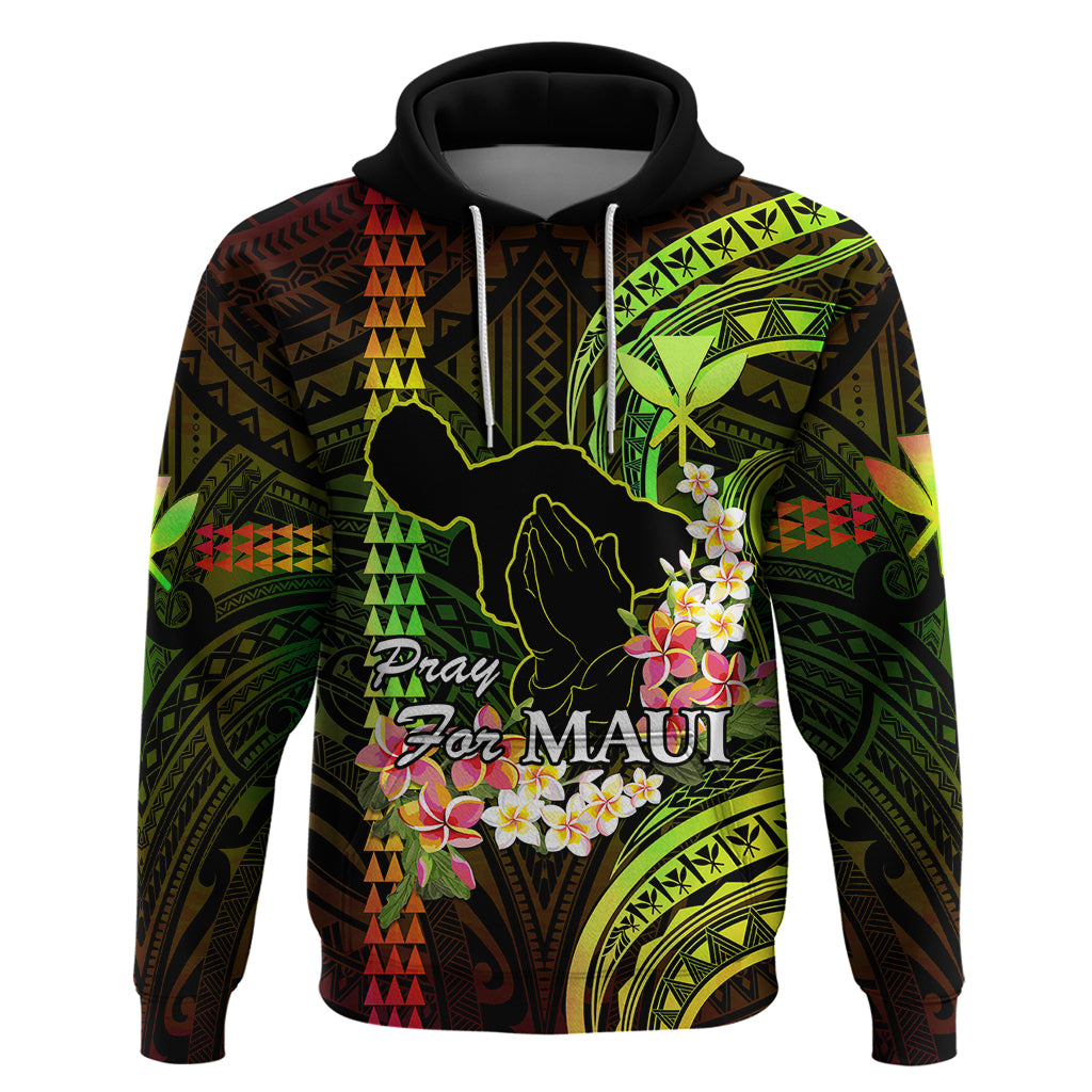 Personalised Hawaii Hoodie Pray For Maui Hawaiian Plumeria Be Strong Reggae Verison - Wonder Print Shop