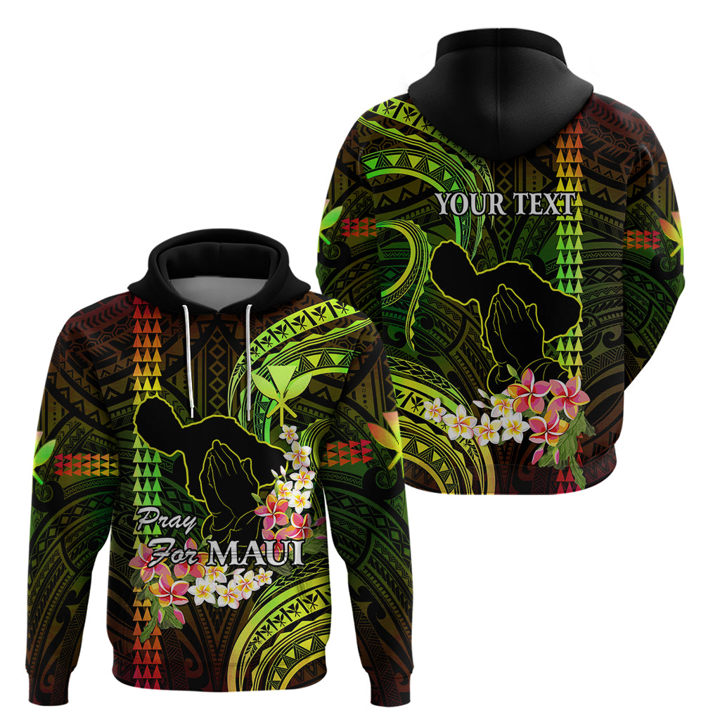 Personalised Hawaii Hoodie Pray For Maui Hawaiian Plumeria Be Strong Reggae Verison - Wonder Print Shop