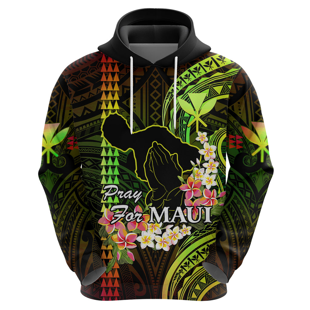 Personalised Hawaii Hoodie Pray For Maui Hawaiian Plumeria Be Strong Reggae Verison - Wonder Print Shop