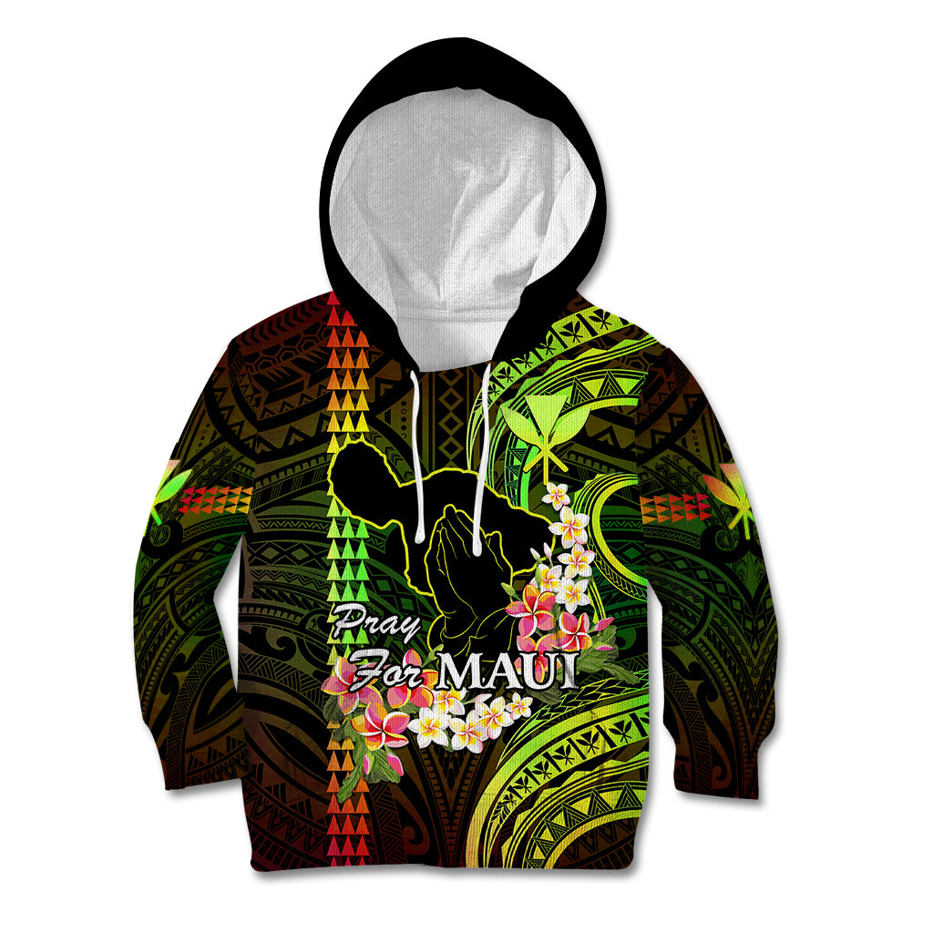Personalised Hawaii Kid Hoodie Pray For Maui Hawaiian Plumeria Be Strong Reggae Verison - Wonder Print Shop