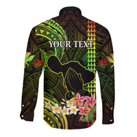 Personalised Hawaii Long Sleeve Button Shirt Pray For Maui Hawaiian Plumeria Be Strong Reggae Verison - Wonder Print Shop
