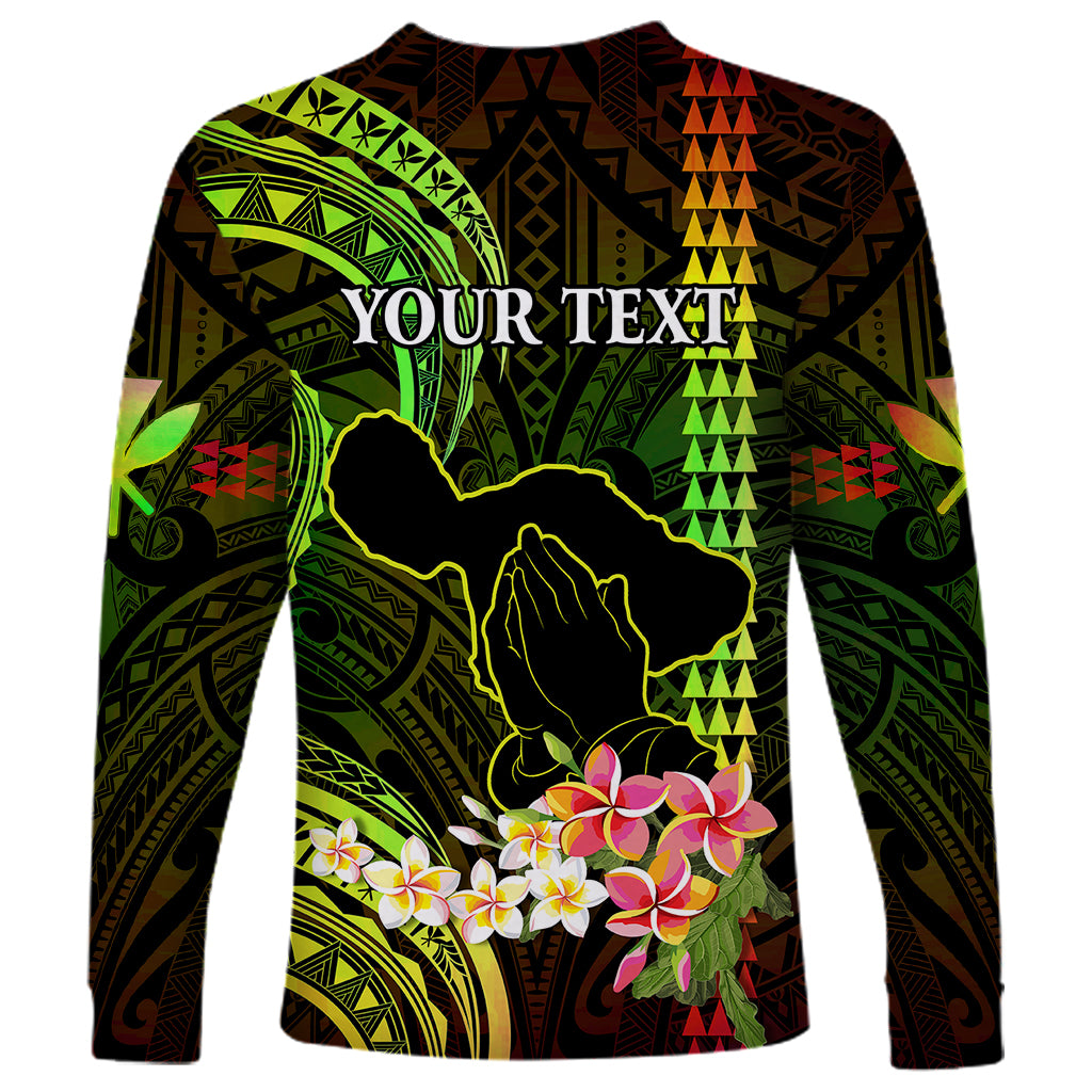 Personalised Hawaii Long Sleeve Shirt Pray For Maui Hawaiian Plumeria Be Strong Reggae Verison - Wonder Print Shop
