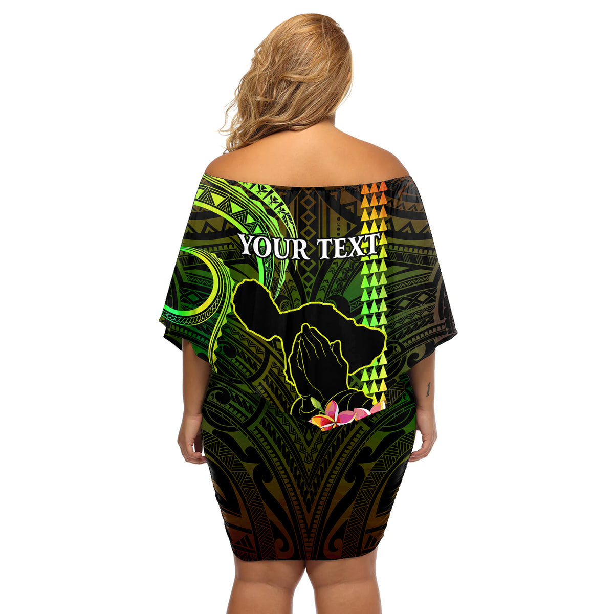 Personalised Hawaii Off Shoulder Short Dress Pray For Maui Hawaiian Plumeria Be Strong Reggae Verison - Wonder Print Shop