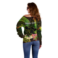 Personalised Hawaii Off Shoulder Sweater Pray For Maui Hawaiian Plumeria Be Strong Reggae Verison - Wonder Print Shop