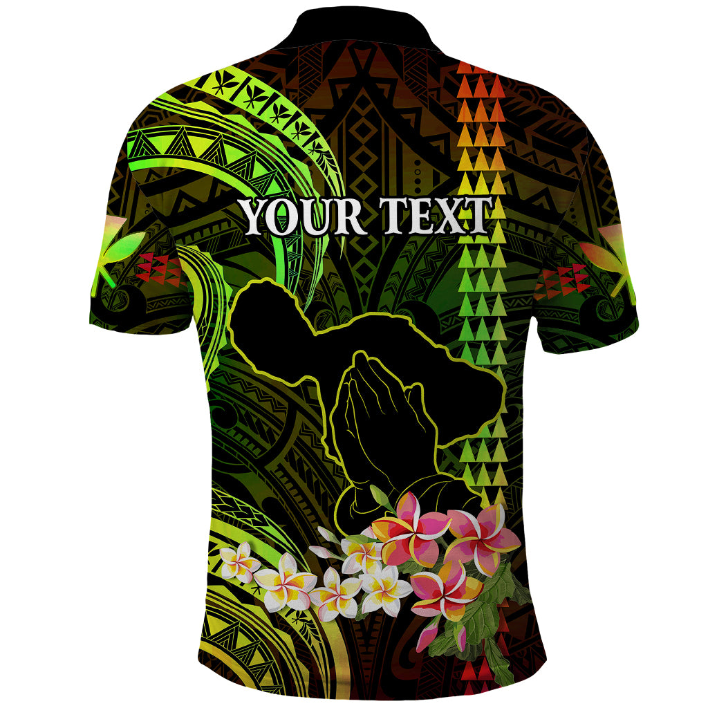 Personalised Hawaii Polo Shirt Pray For Maui Hawaiian Plumeria Be Strong Reggae Verison - Wonder Print Shop
