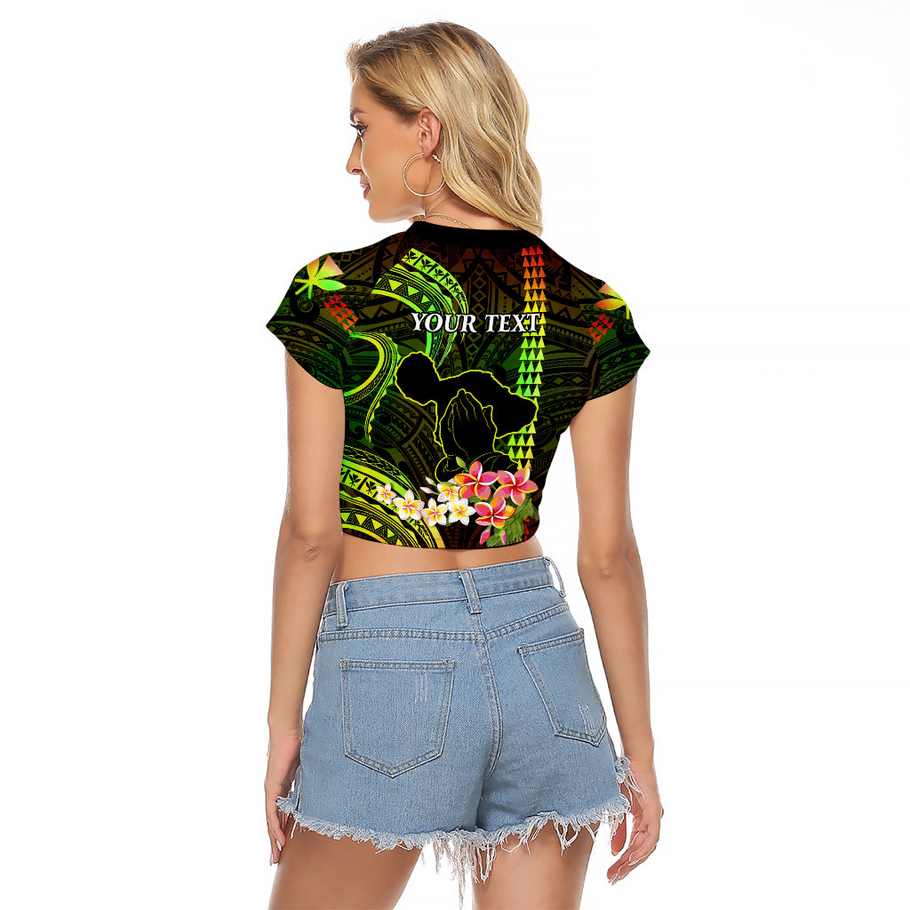 Personalised Hawaii Raglan Cropped T Shirt Pray For Maui Hawaiian Plumeria Be Strong Reggae Verison - Wonder Print Shop