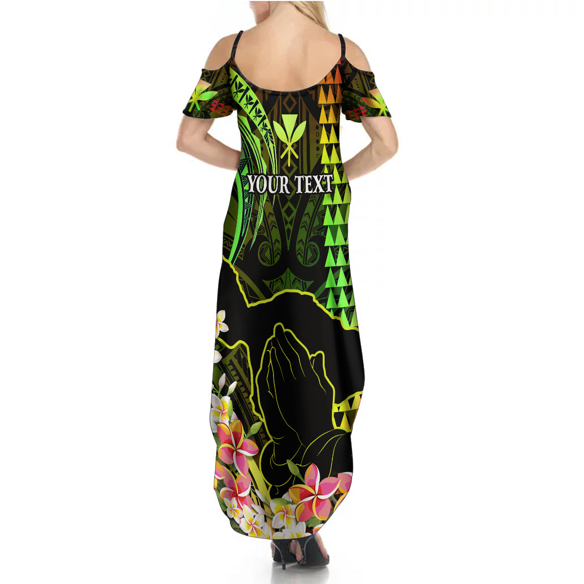Personalised Hawaii Summer Maxi Dress Pray For Maui Hawaiian Plumeria Be Strong Reggae Verison - Wonder Print Shop