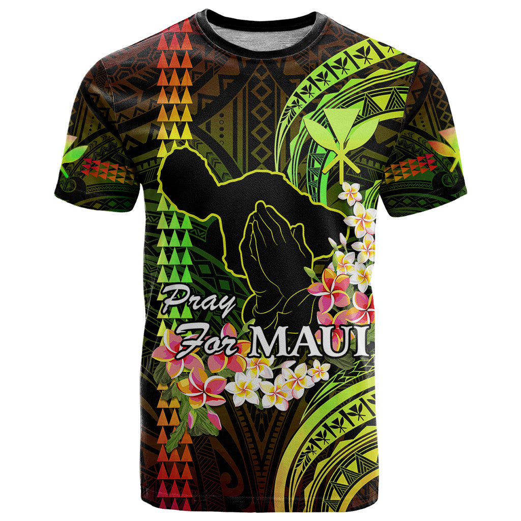 Personalised Hawaii T Shirt Pray For Maui Hawaiian Plumeria Be Strong Reggae Verison - Wonder Print Shop