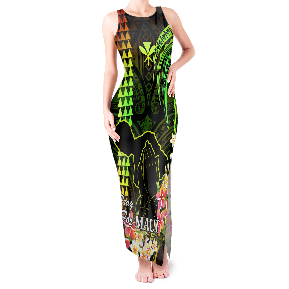 Personalised Hawaii Tank Maxi Dress Pray For Maui Hawaiian Plumeria Be Strong Reggae Verison - Wonder Print Shop