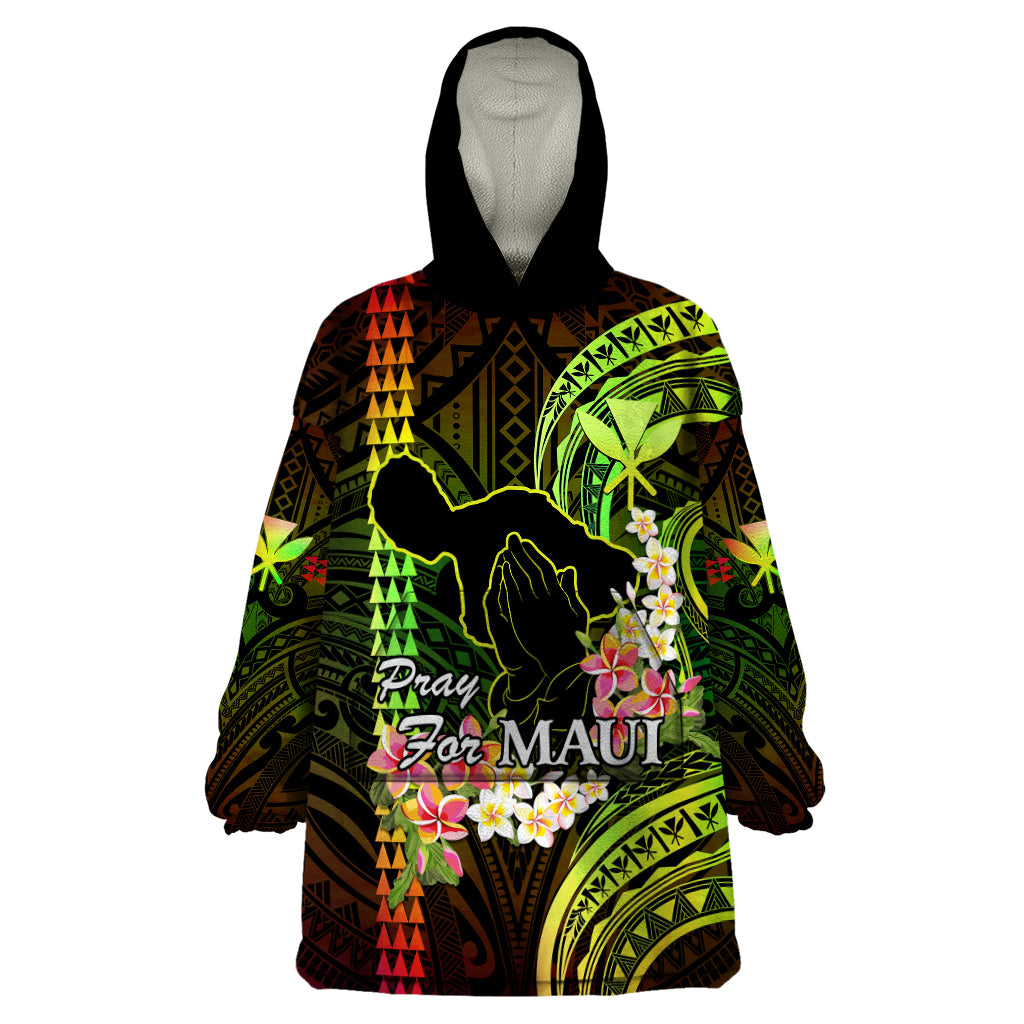 Personalised Hawaii Wearable Blanket Hoodie Pray For Maui Hawaiian Plumeria Be Strong Reggae Verison - Wonder Print Shop