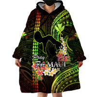Personalised Hawaii Wearable Blanket Hoodie Pray For Maui Hawaiian Plumeria Be Strong Reggae Verison - Wonder Print Shop
